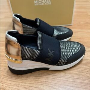 Michael Kors Black with Metallic Gold Heel Slip-On Sneakers